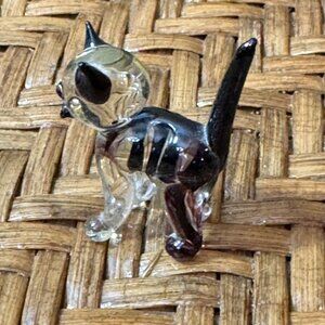 Vintage Bimini Lauscha German Art Glass Cat Clear/ Black Striped